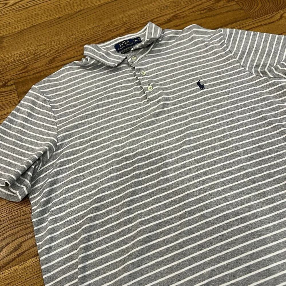 Polo Ralph Lauren Shirt‎ Mens Size XLGray Stripe Classic Fit Polo Pima Cotton